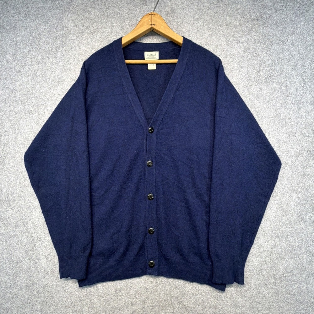 L.L. Bean Navy Blue Cashmere Cardigan Sweater Mens Large